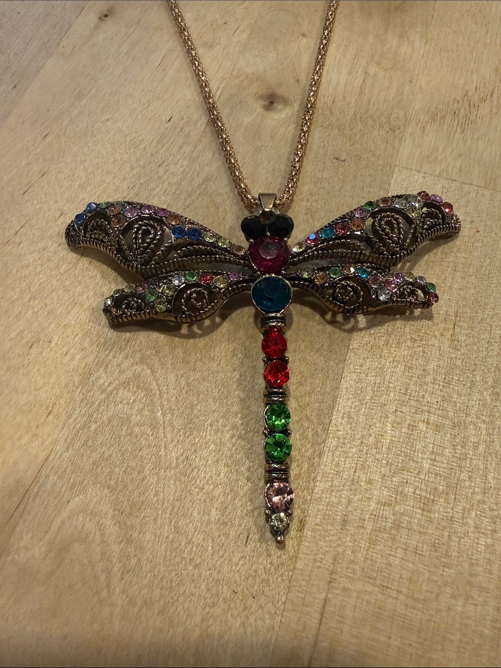 Betsey Johnson Gold-Tone Dragonfly Necklace with Multicolor Stones - Picture 2 of 5